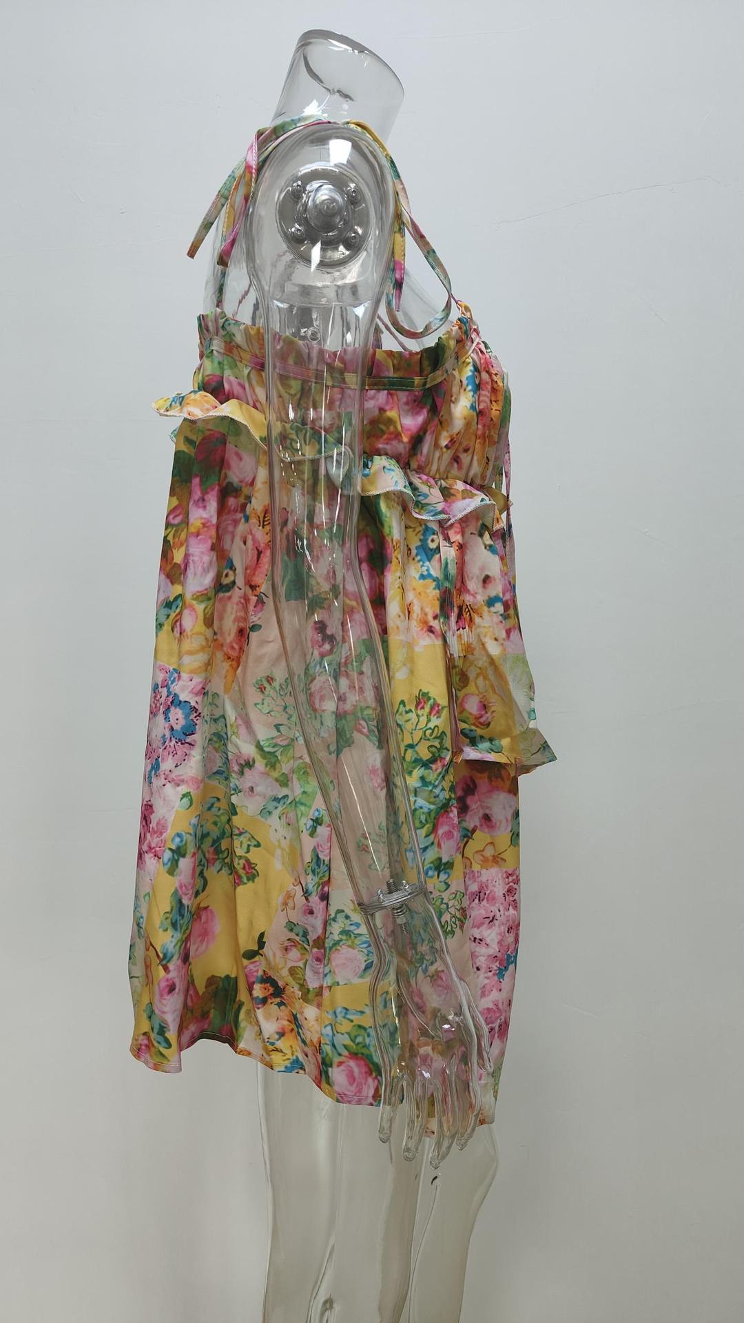 Summer Women chic print tie ruffle dress 6