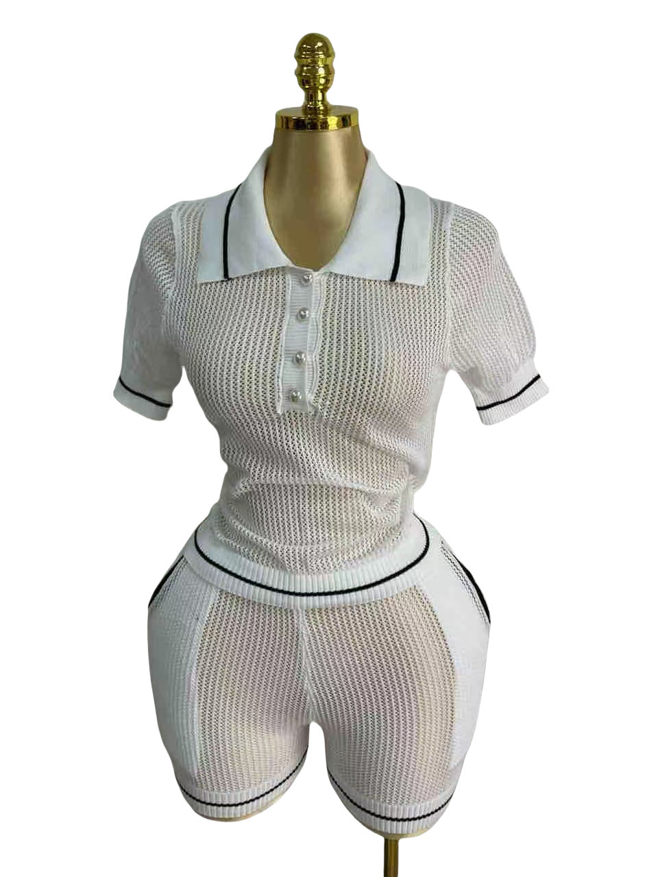 Button Short-Sleeve Knit Shirt & Shorts Set 10