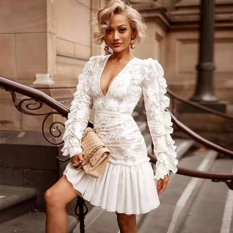 Summer Women embroidered sexy lace dress