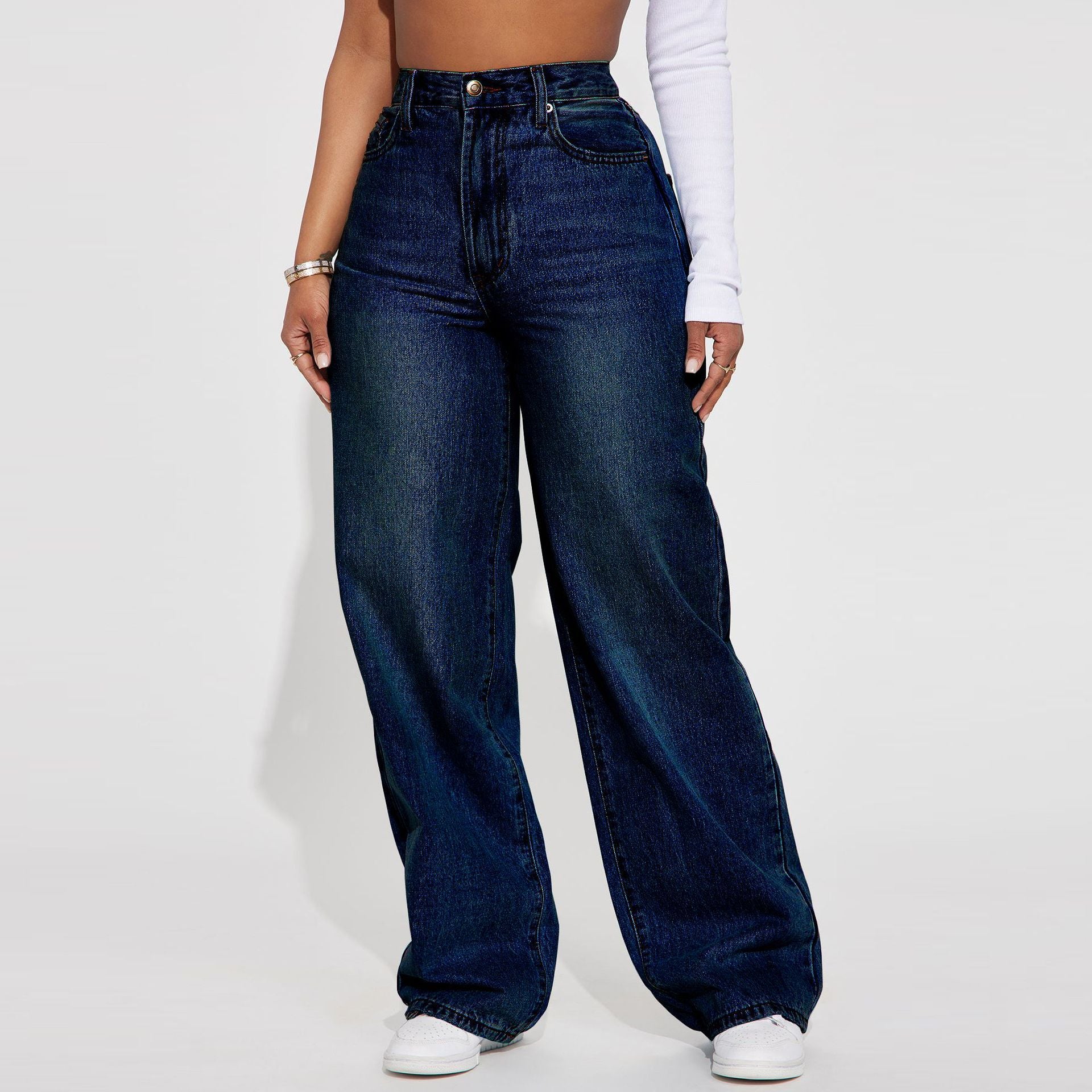 Women's High Waist Casual Straight Denim Pants 5