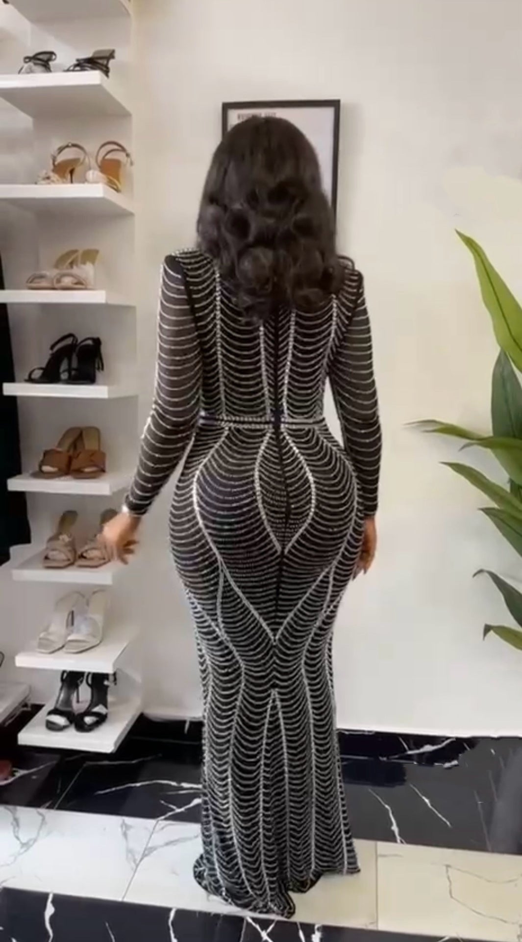 Women Beaded V Neck Sexy Bodycon Dress 4