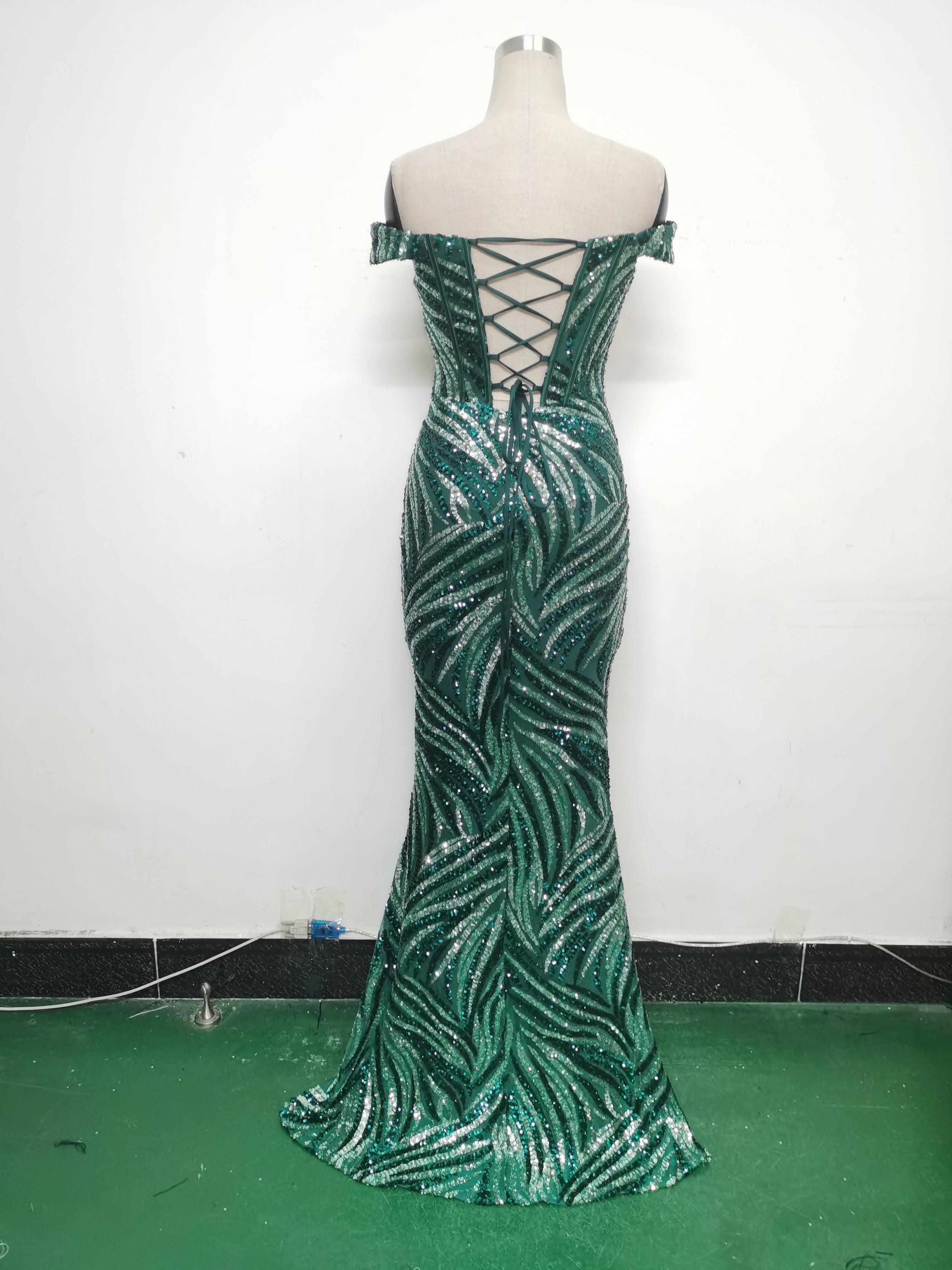 Women Off Shoulder Sequins Evening Dress 14