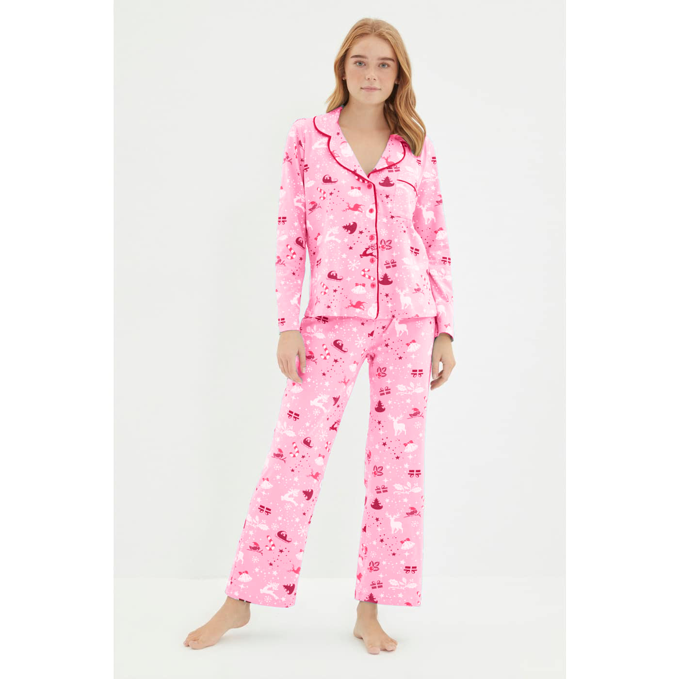 Casual Christmas Printed Shirt And Pants Pajama Set 4