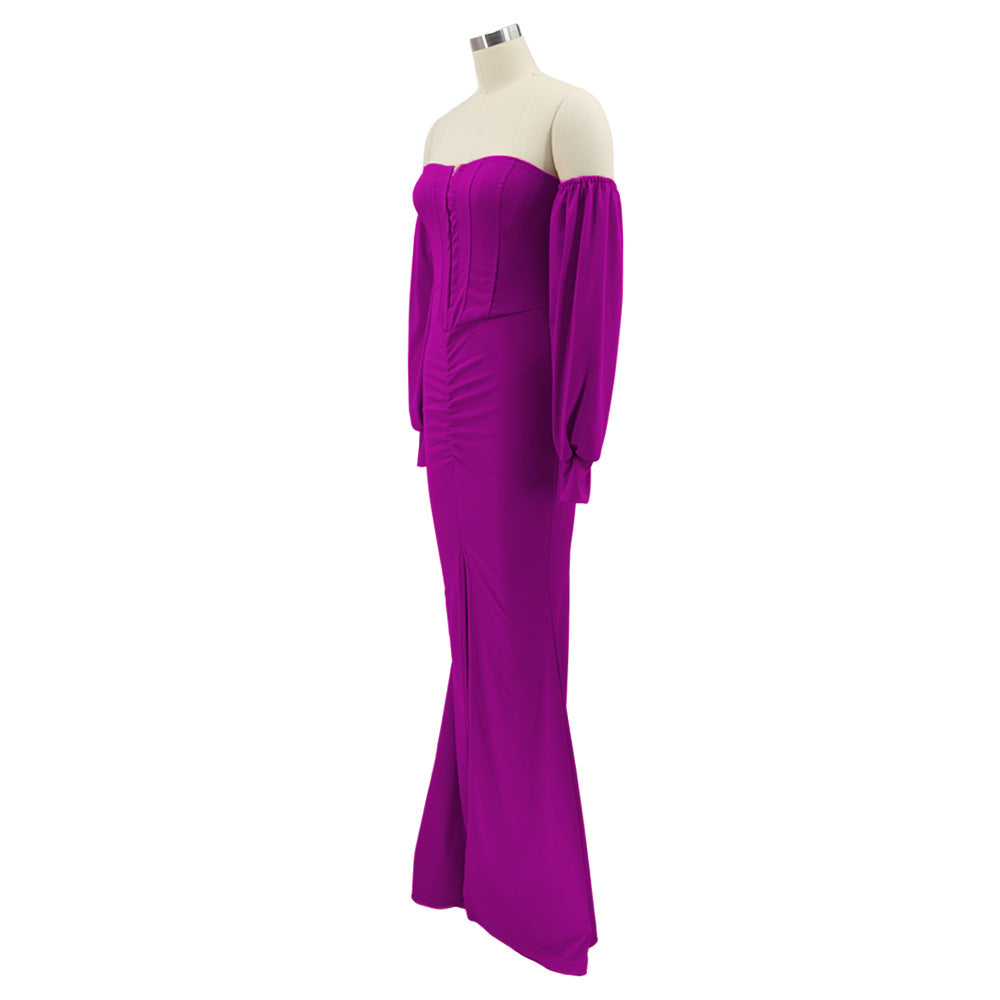 Women Solid Corset Sexy Long Sleeve Slit Party Dress 25