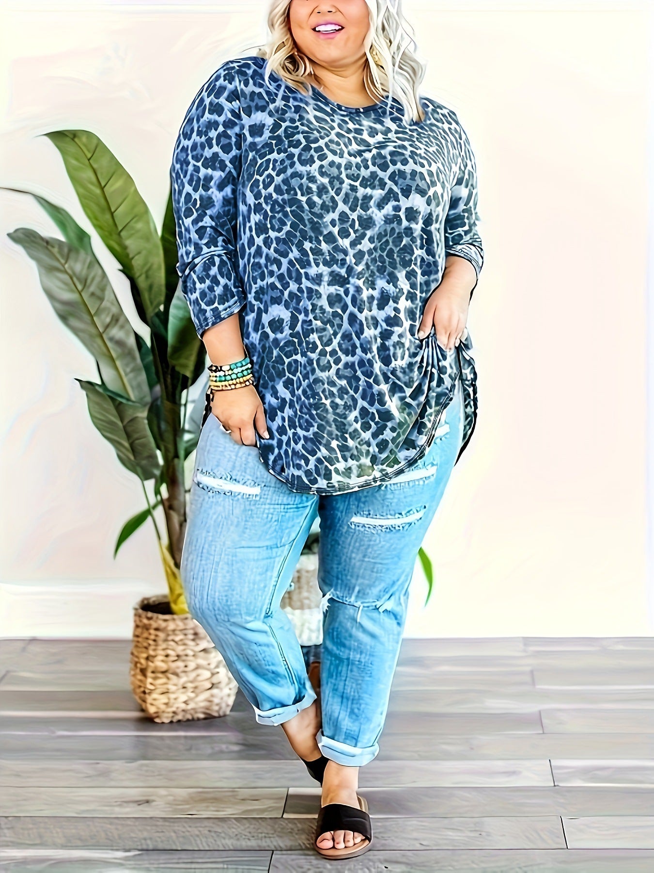 Printed Long Sleeve Plus Size Loose Top 10