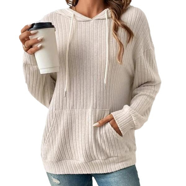 Women knitting ribbed kangaroo pocket hoodies 9