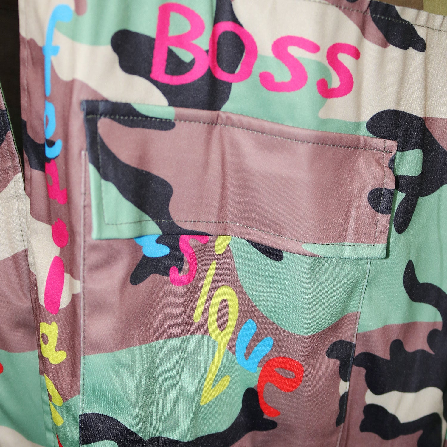 Women's Long Casual Fashion Camouflage Printed Patched Jacket 12