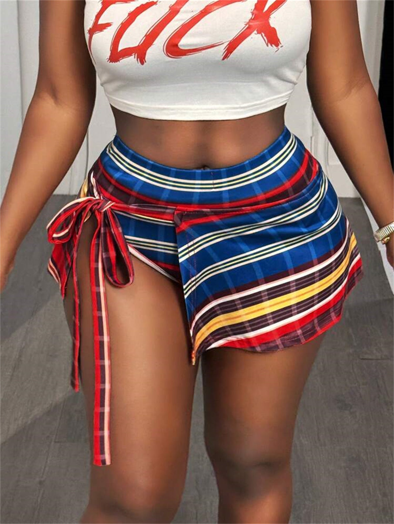 Summer women's clothing Trendy Patchwork Printed Lace Slim Waist Skirt