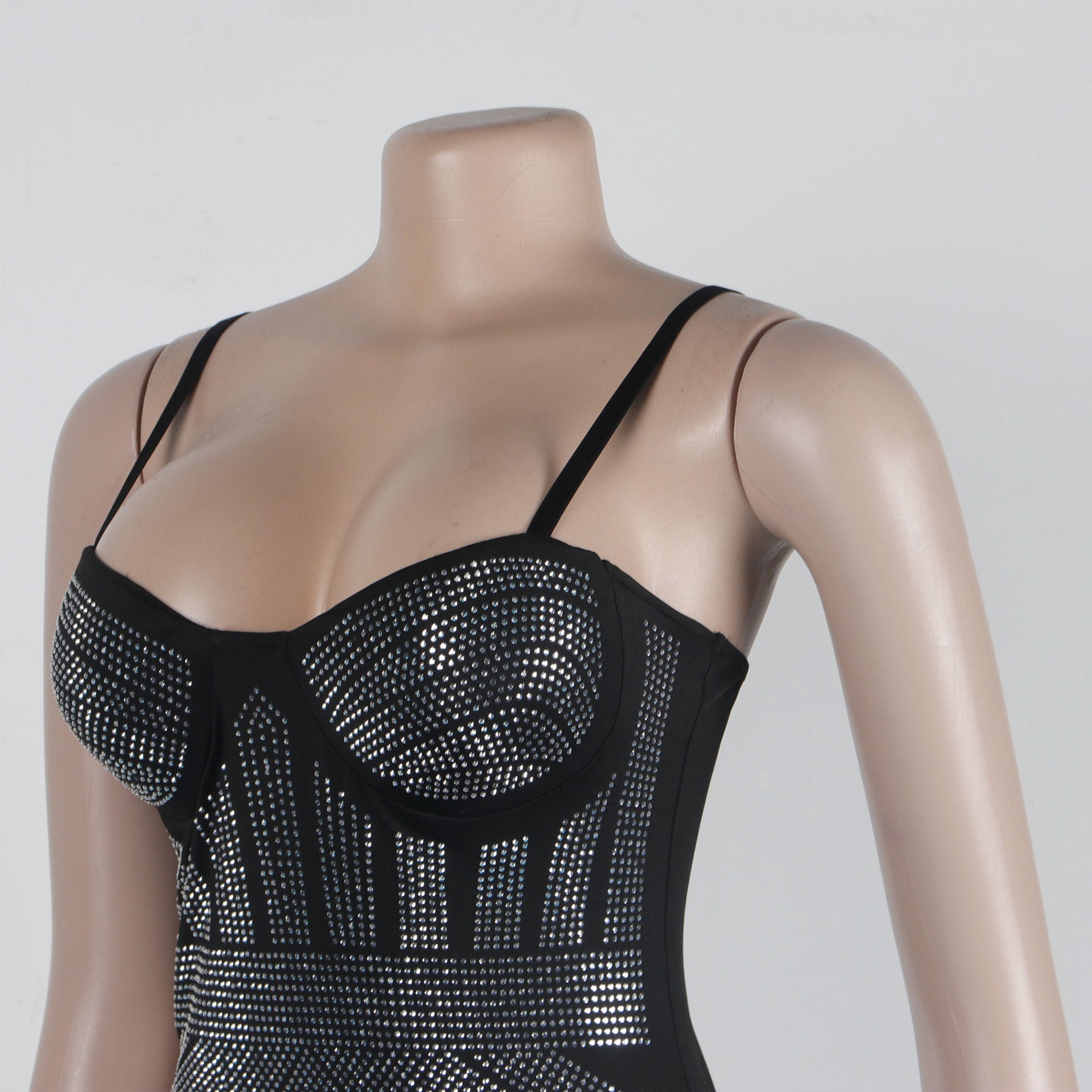 Women sexy beaded suspender elastic bodycon dress 15