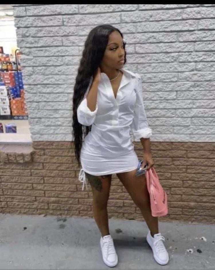 Ladies Solid Deep V Shirt Dress 7