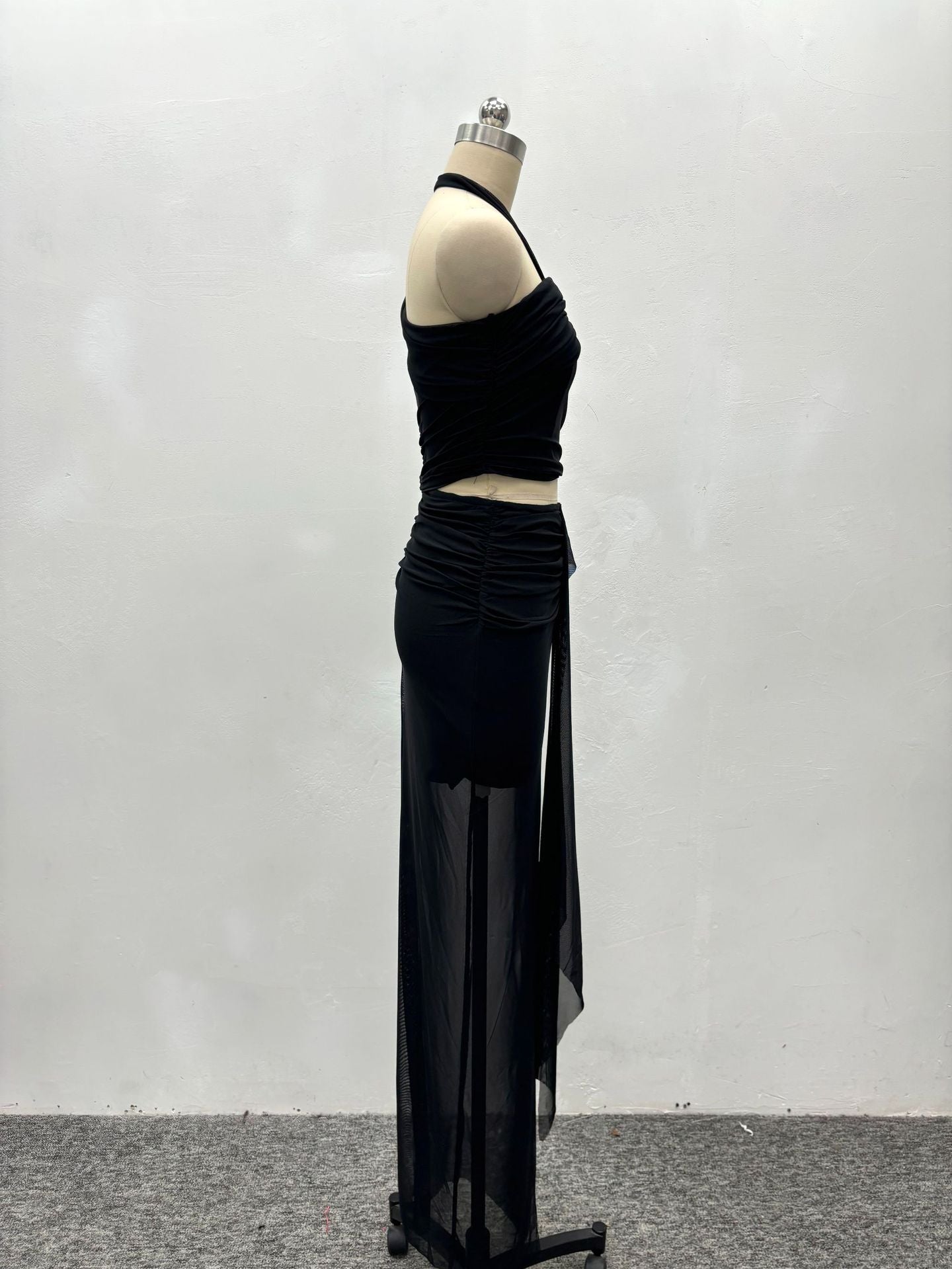 Fashion Women Sexy Halter One Shoulder Strapless Top Slit Skirt Two-Piece Set 8