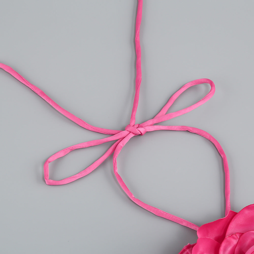 Summer Flower Sexy Strapless Halter Low Back Slit Long Party Dress 16