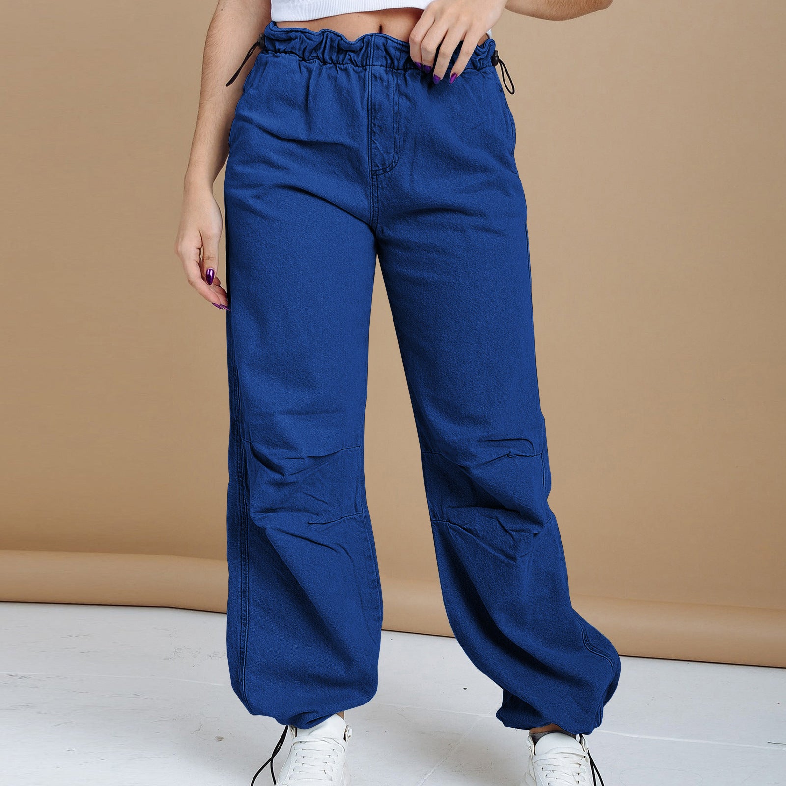 Women Snap Buckle Loose-Cut Denim Pants 6
