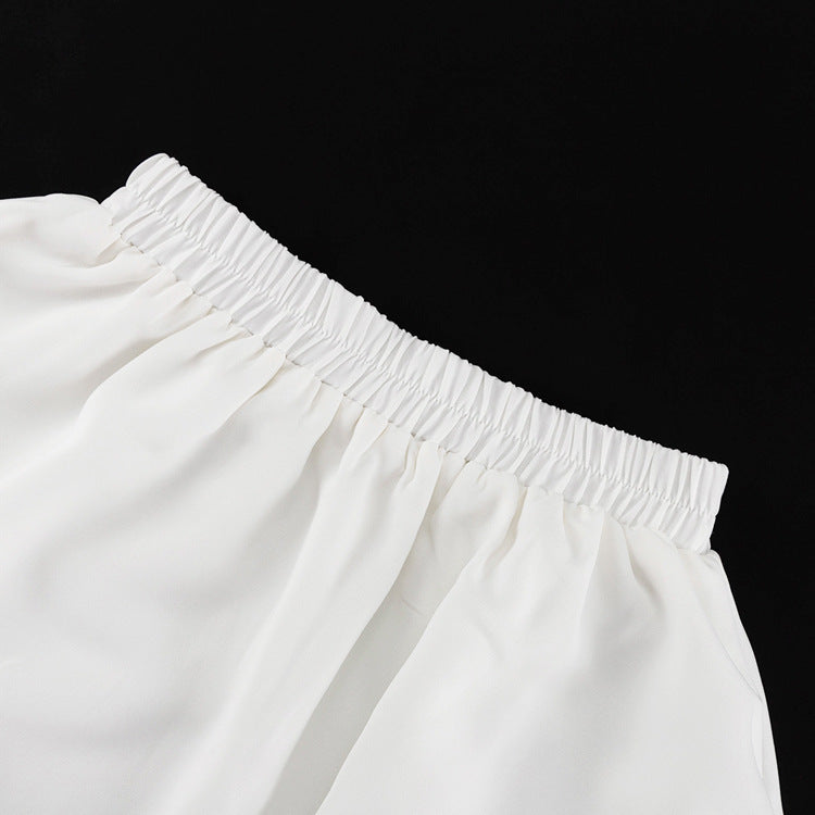 Turndown Collar Short Sleeve Shirt Fashion Ruffled Cake Skirt Two Piece Set 17