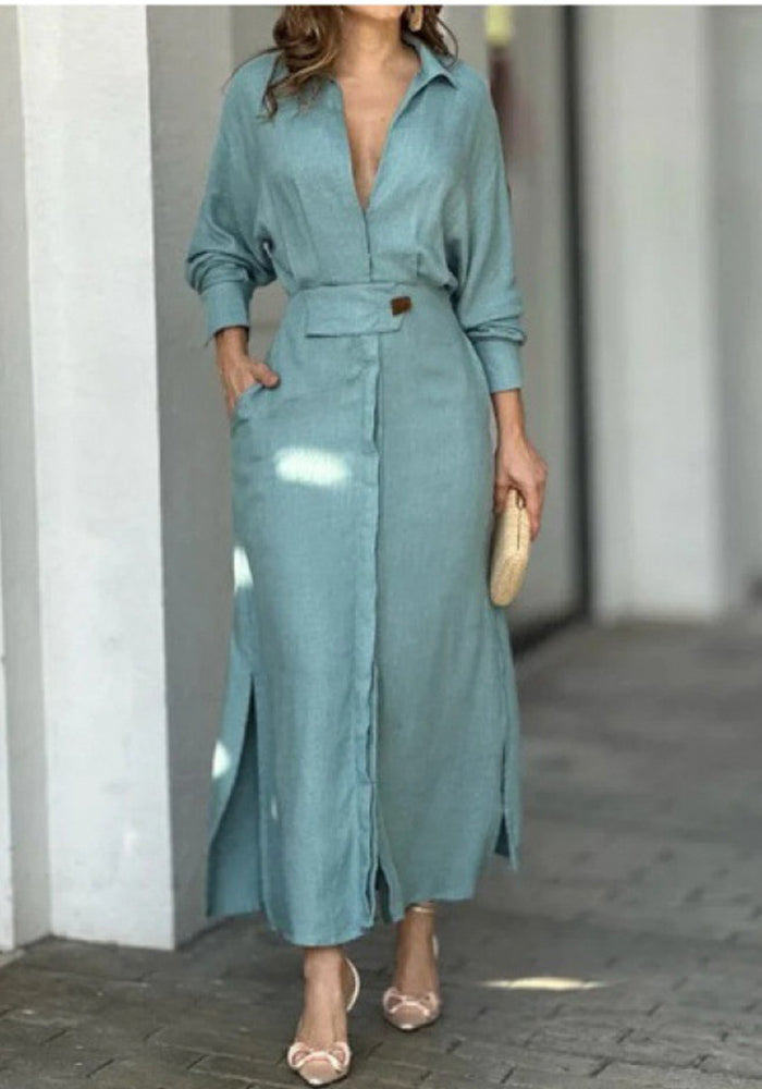 Women Blue Long Sleeve Dress