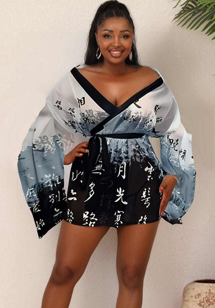 Women Long Sleeve See-Through Sexy Mini Dress