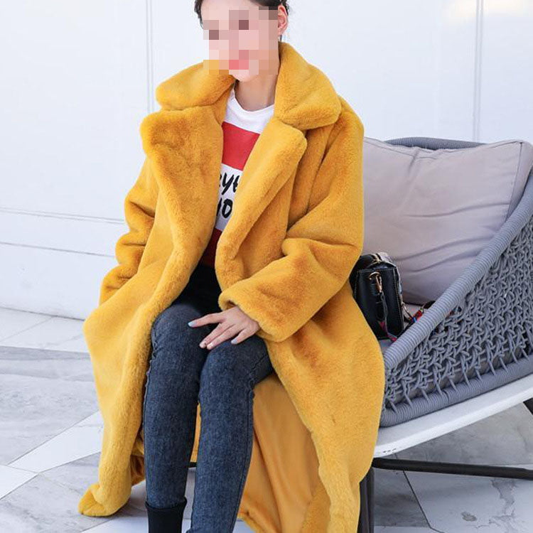 Winter Fashion Solid Fur Long Coat Women Cotton Pad Warm Fur Coat 6