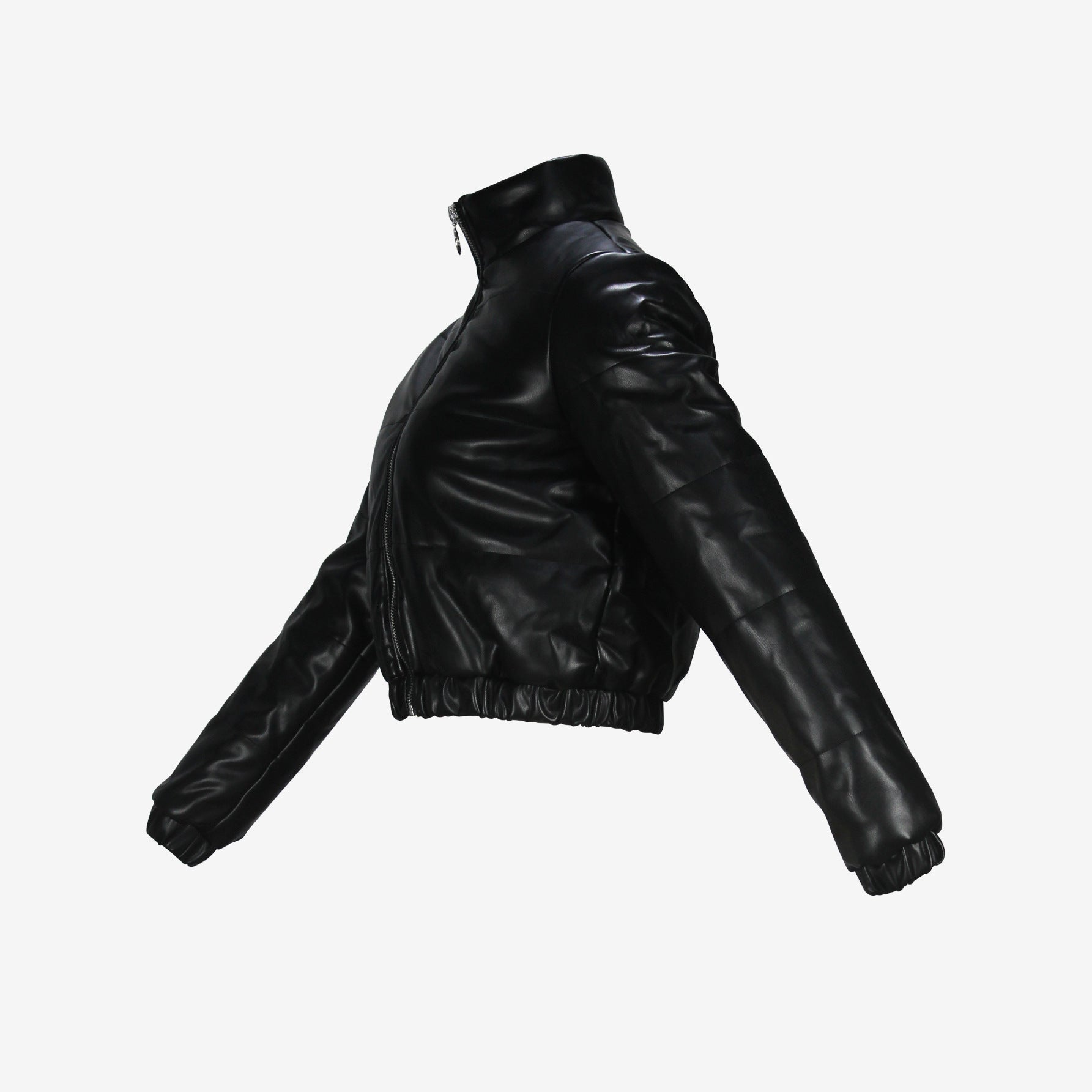 Women's High Collar Zipper Solid Color Long Sleeve Short Cotton-Padded Coat 6