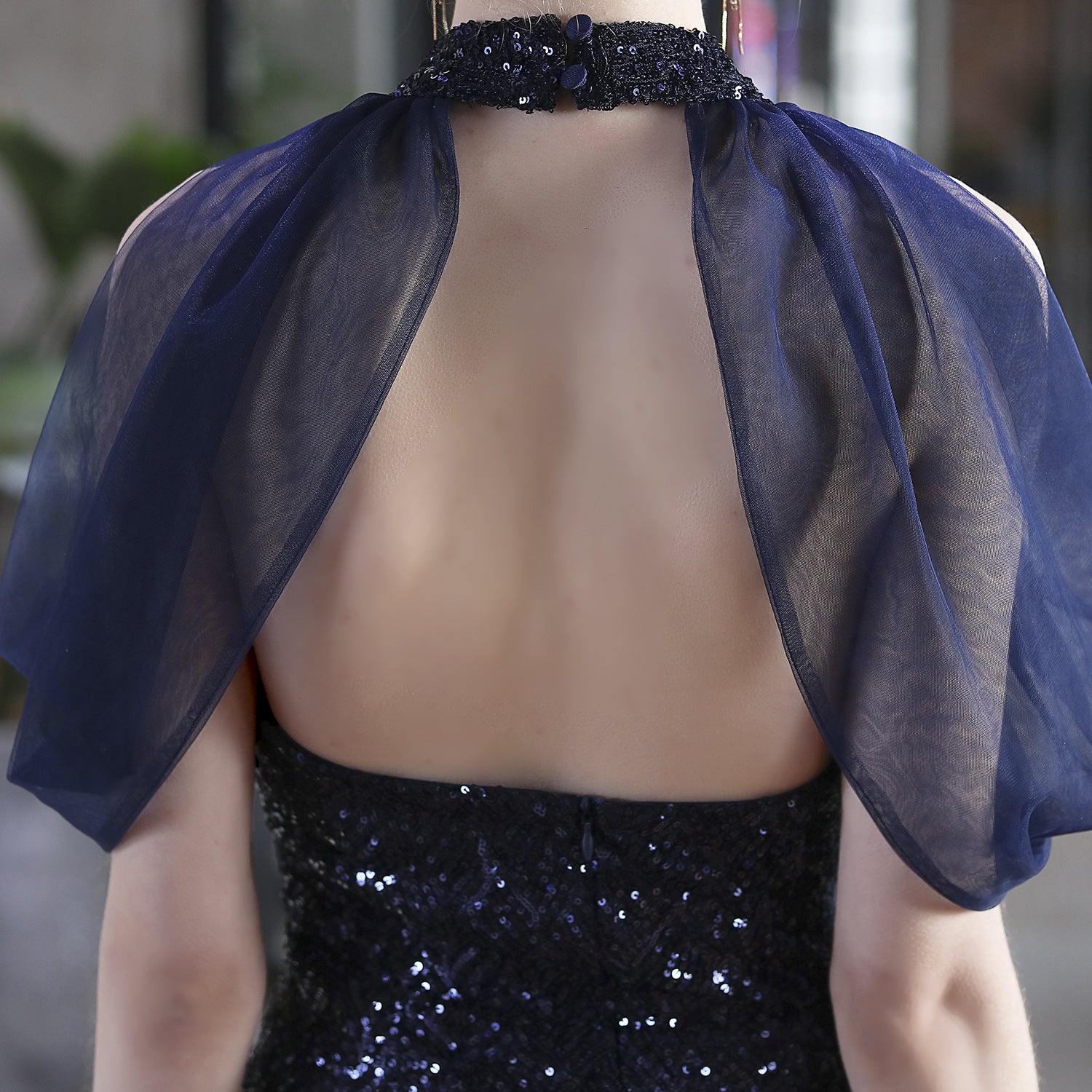 Sequin Mesh Halter-Neck Fishtail Bride Long Wedding Dress 25