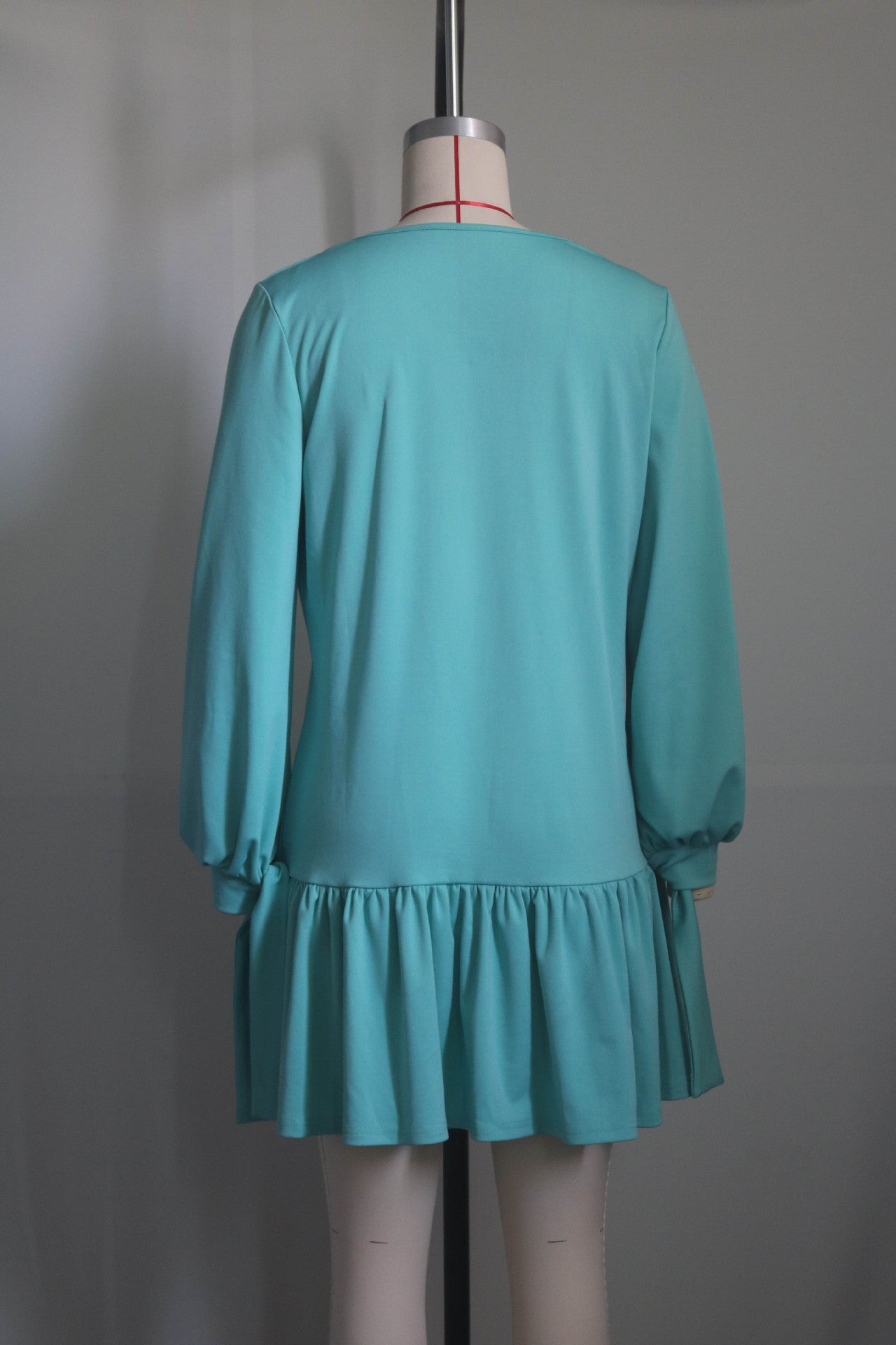 Women's Fashion Casual V-Neck Long Sleeve Ruffled Pleated Dress 13