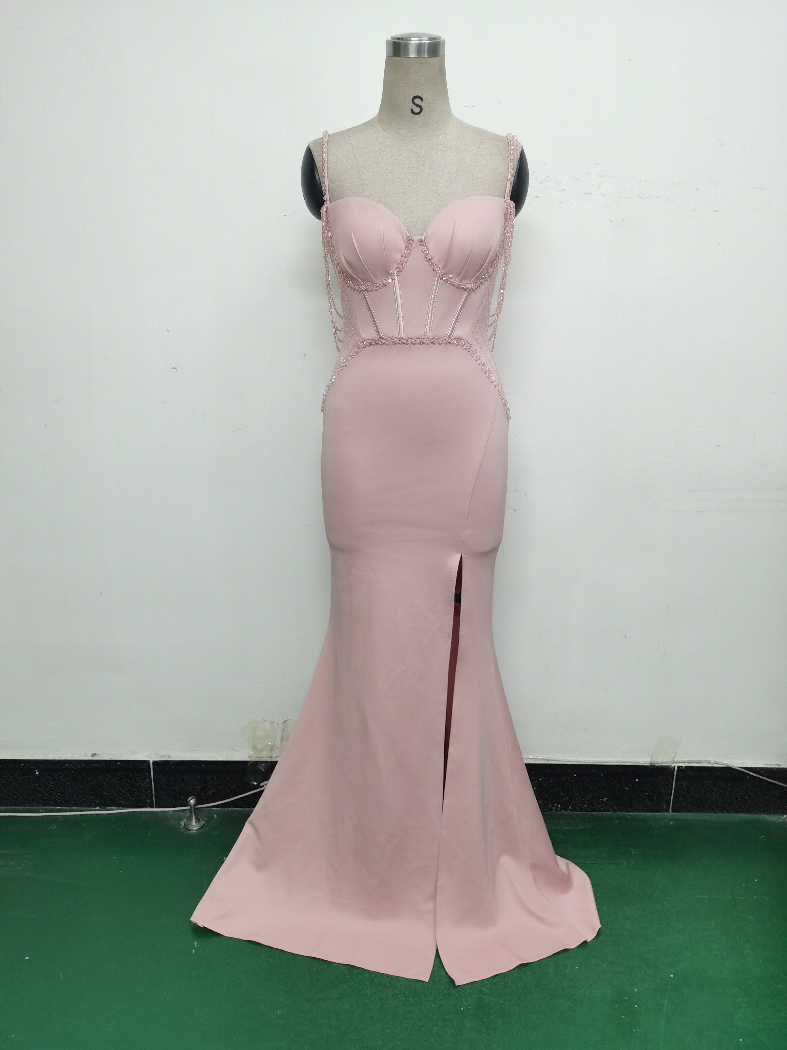 Women lace mesh herringbone Lace-Up beaded Formal Party evening dress 45