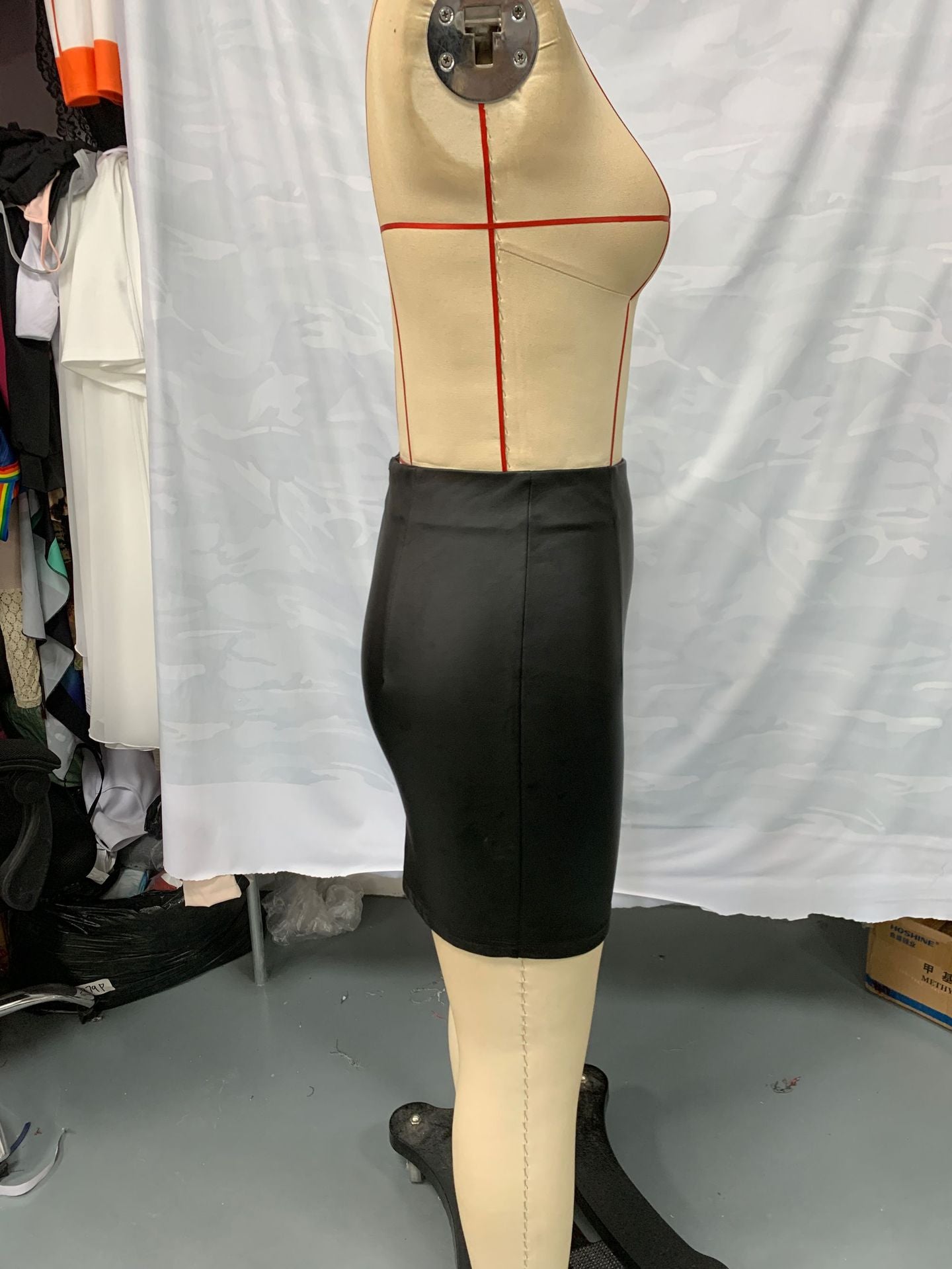 Women Lace-Up Bottom Slit Pu Leather Bodycon Skirt 6