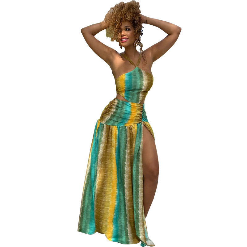 Women's Dresses Summer Slip Skirt Halter Neck Maxi Chic Casual Print Sleeveless Dress 3