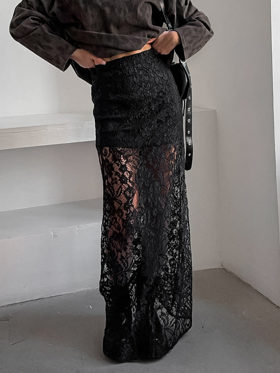 Women black lace See-Through sexy skirt 6