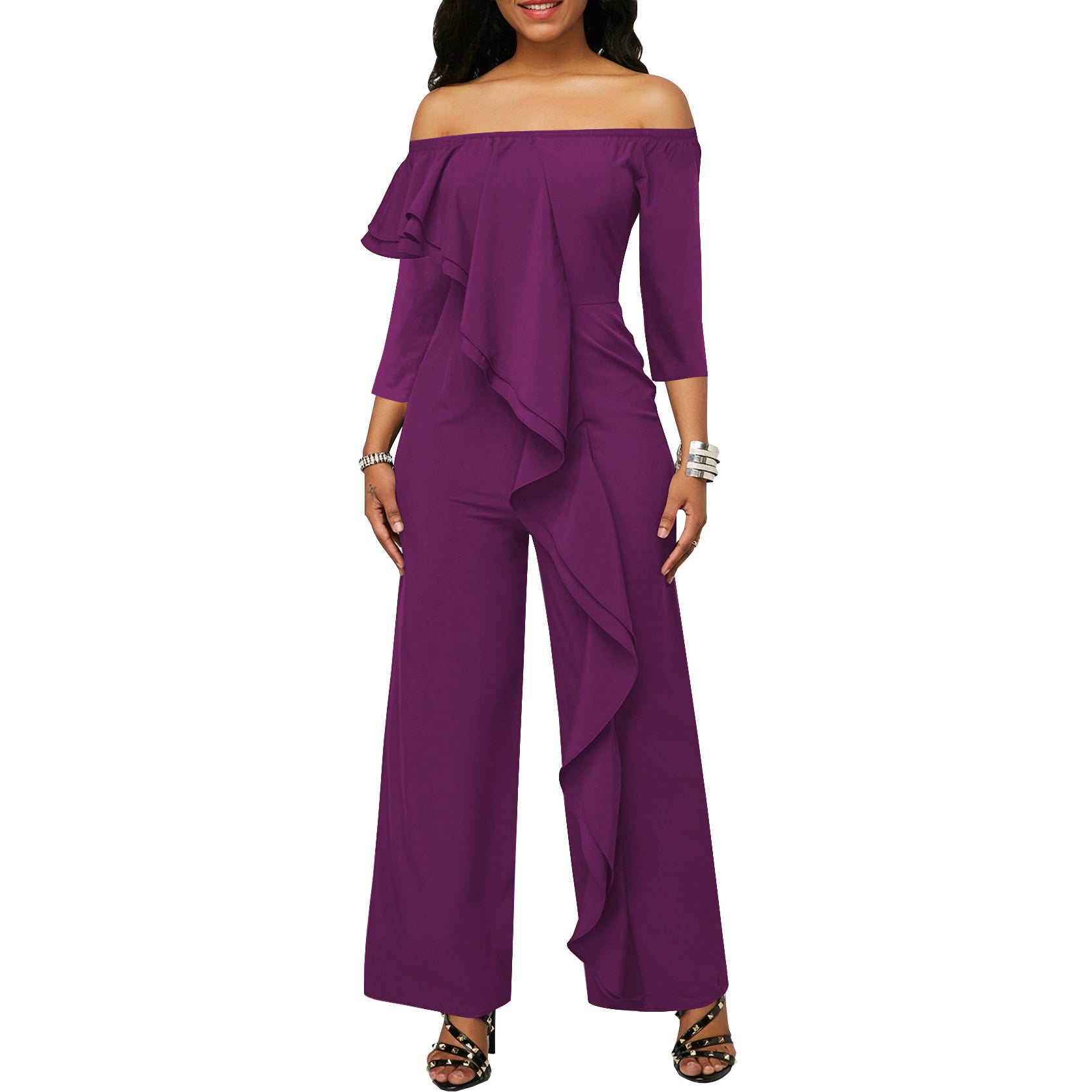 Women Sexy Off Shoulder Ruffle Jumpsuit 7
