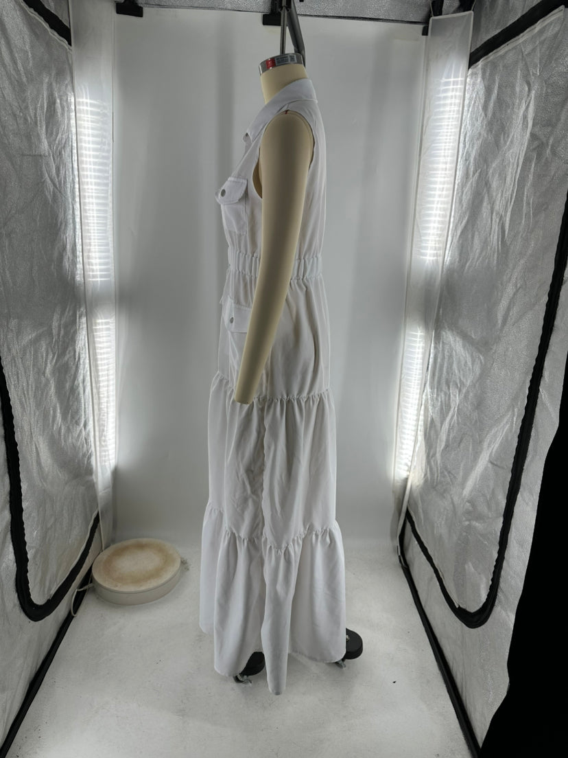 Women's Fashion Sexy Turndown Collar Single-Button Elastic Waist Flared Dress 14