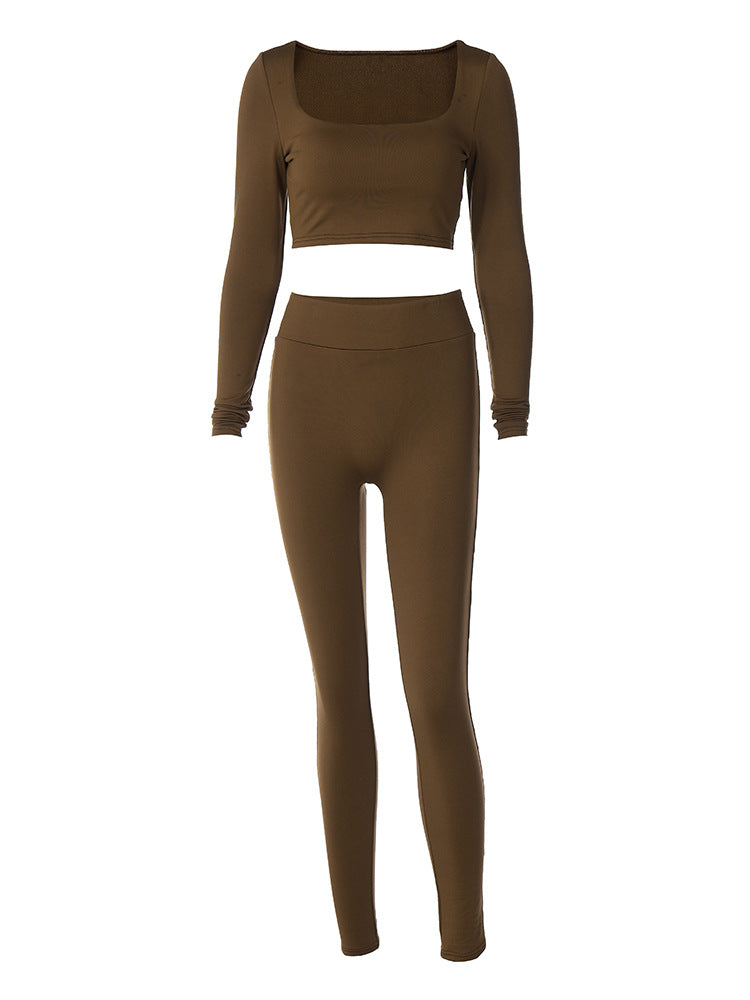 Women's Autumn Solid Color Long-Sleeved U-Neck Two-Piece Slim Fashion Pants Set For Women 7