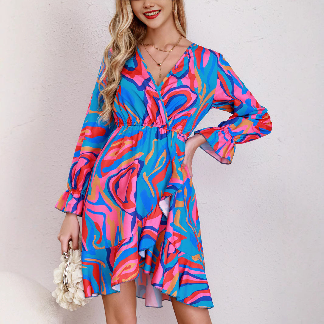 Women Casual Holidays ruffled long sleeve dress 5