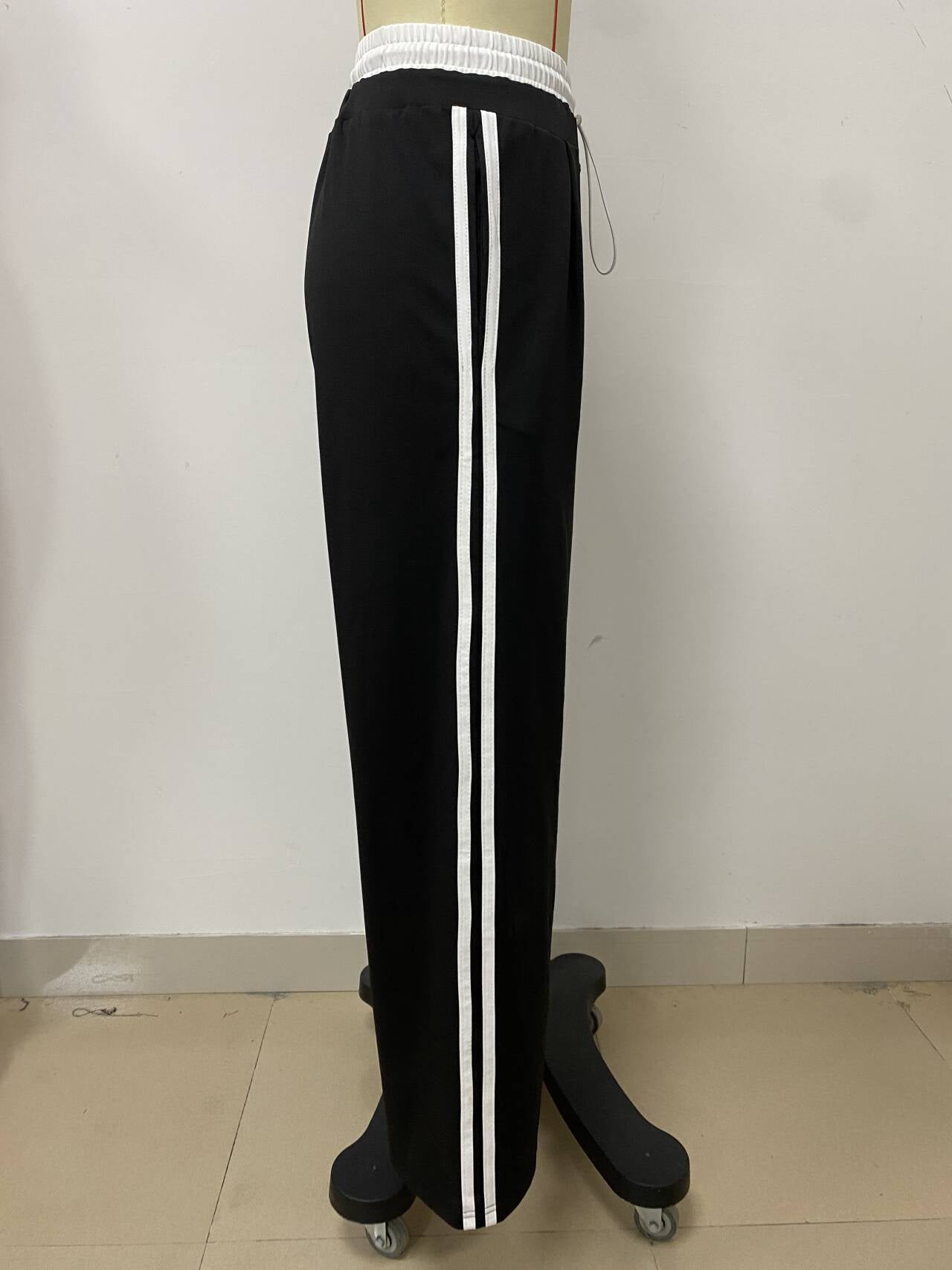 Women's Fashion Casual Patchwork Drawstring Slim Straight Trousers 4