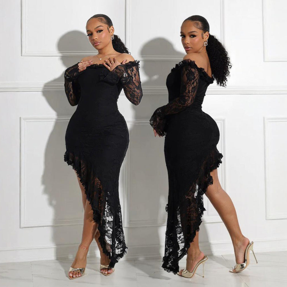 Strapless irregular solid color long dress for women