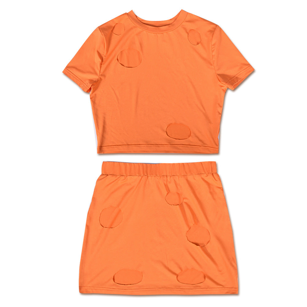 Women summer style ripped crop top and skirt Two Piece Set 7