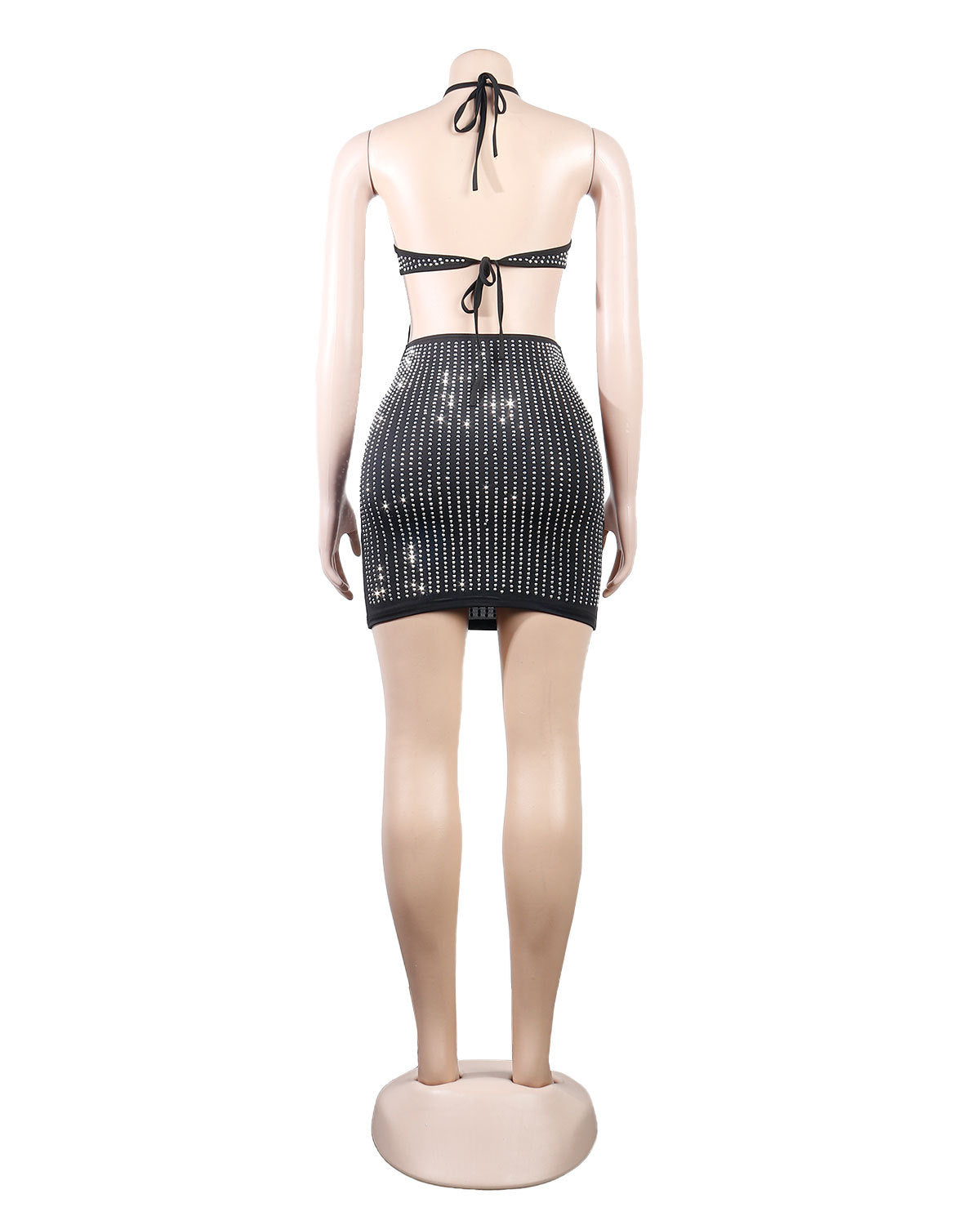 Sexy Slim Halter Lace-Up Backless Cutout Beaded Club Dress 5