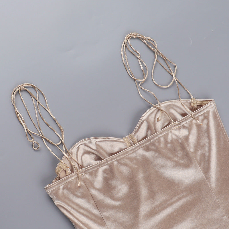 Women Sexy Plunging Lace-Up Strap Dress 13