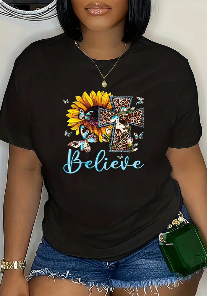 Fashion Style Trendy Pattern Printed Pattern Summer Plus Size Women's Short Sleeve T-Shirt