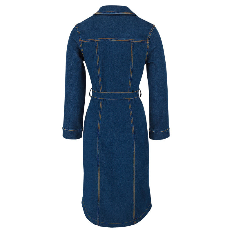 Fashion Women's Clothing Denim Long Sleeve Button Midi Dress 8