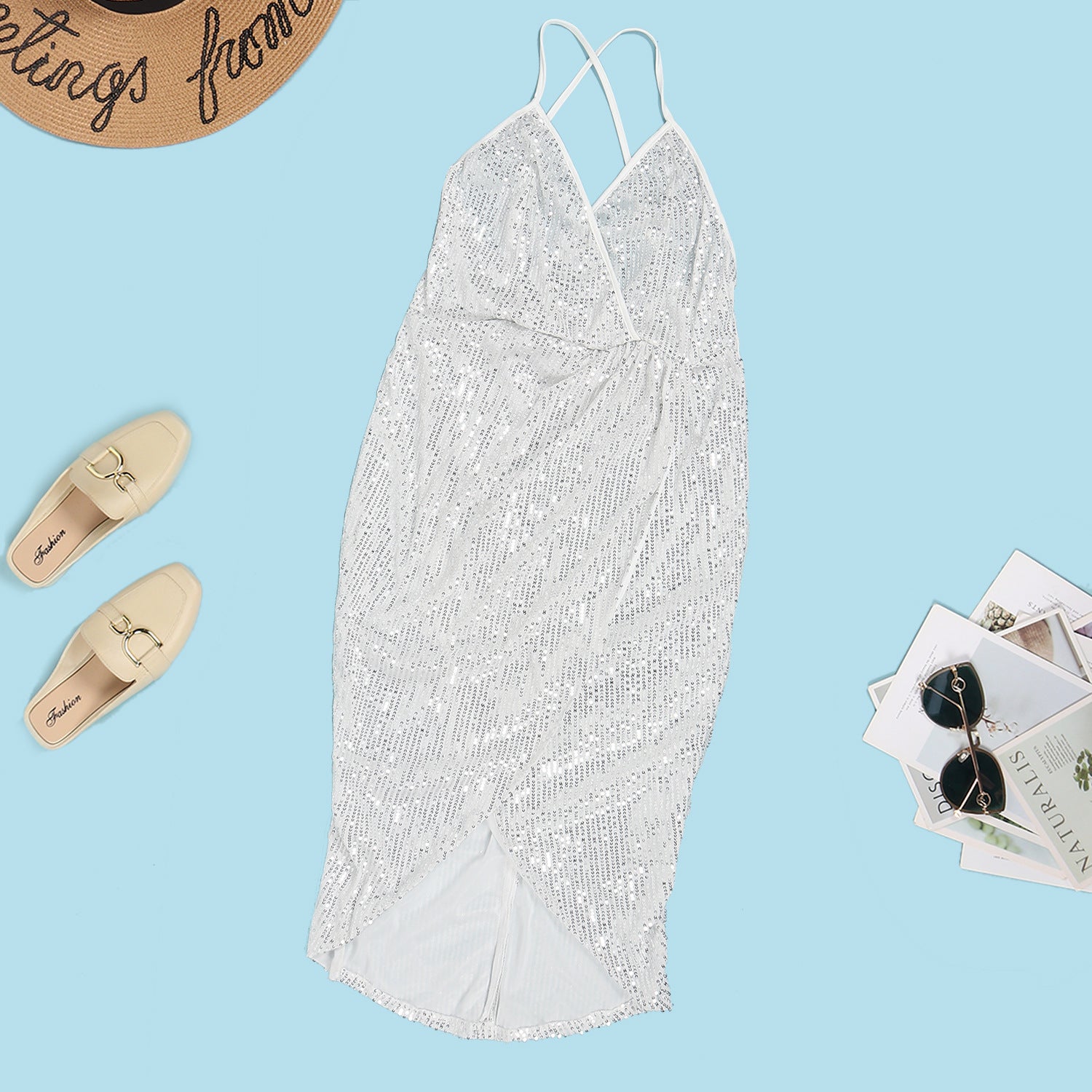 Sexy sequin strap slit dress nightclub dress 39