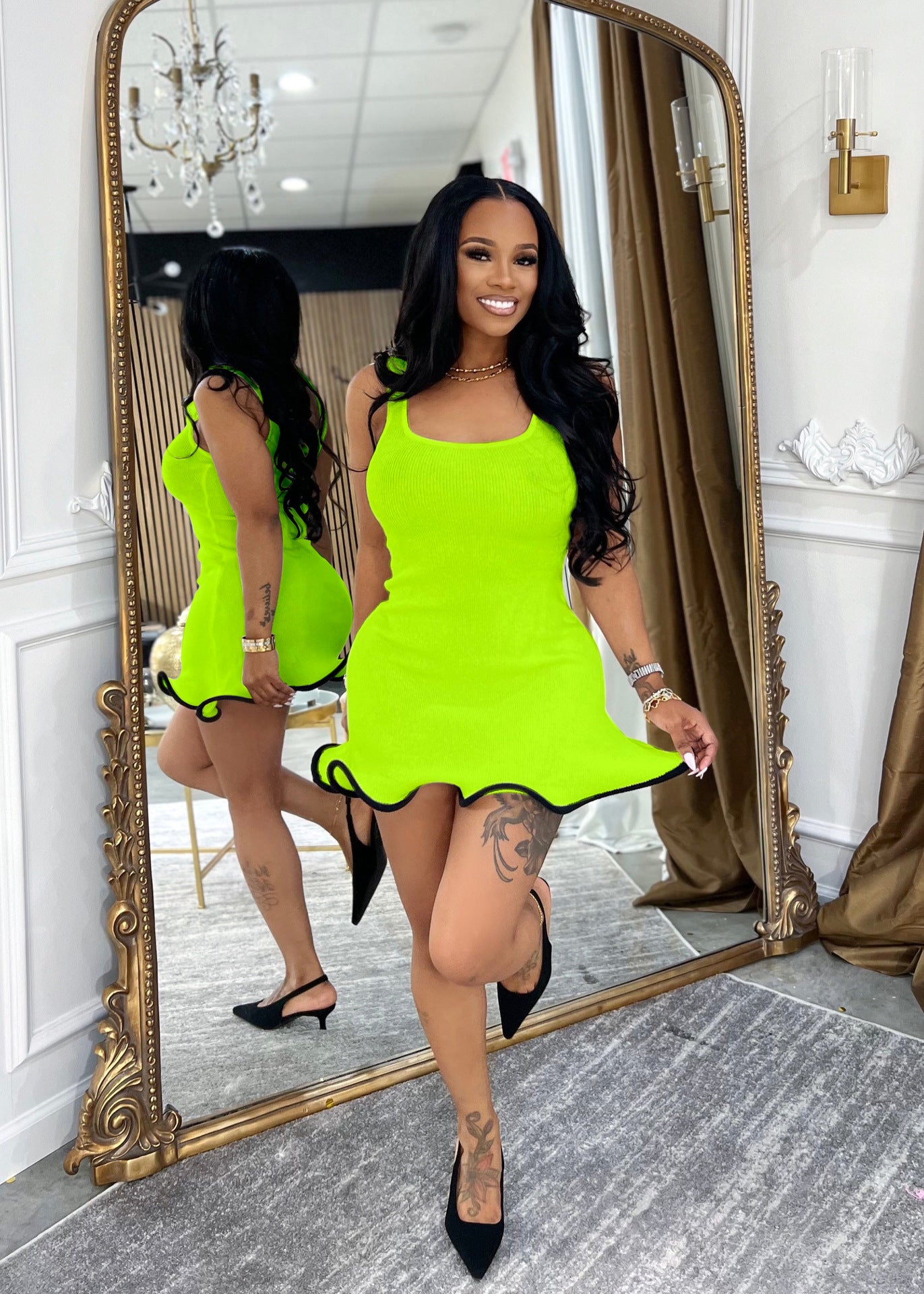 Women's Summer Wave Hem Slim Tank Dress 8