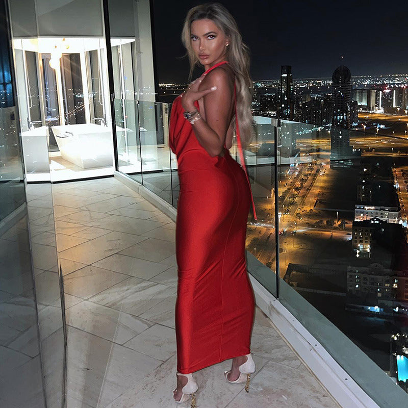 Summer Fashion Chic Sexy V-Neck Halter Neck Low Back Slim Sleeveless Dress 6