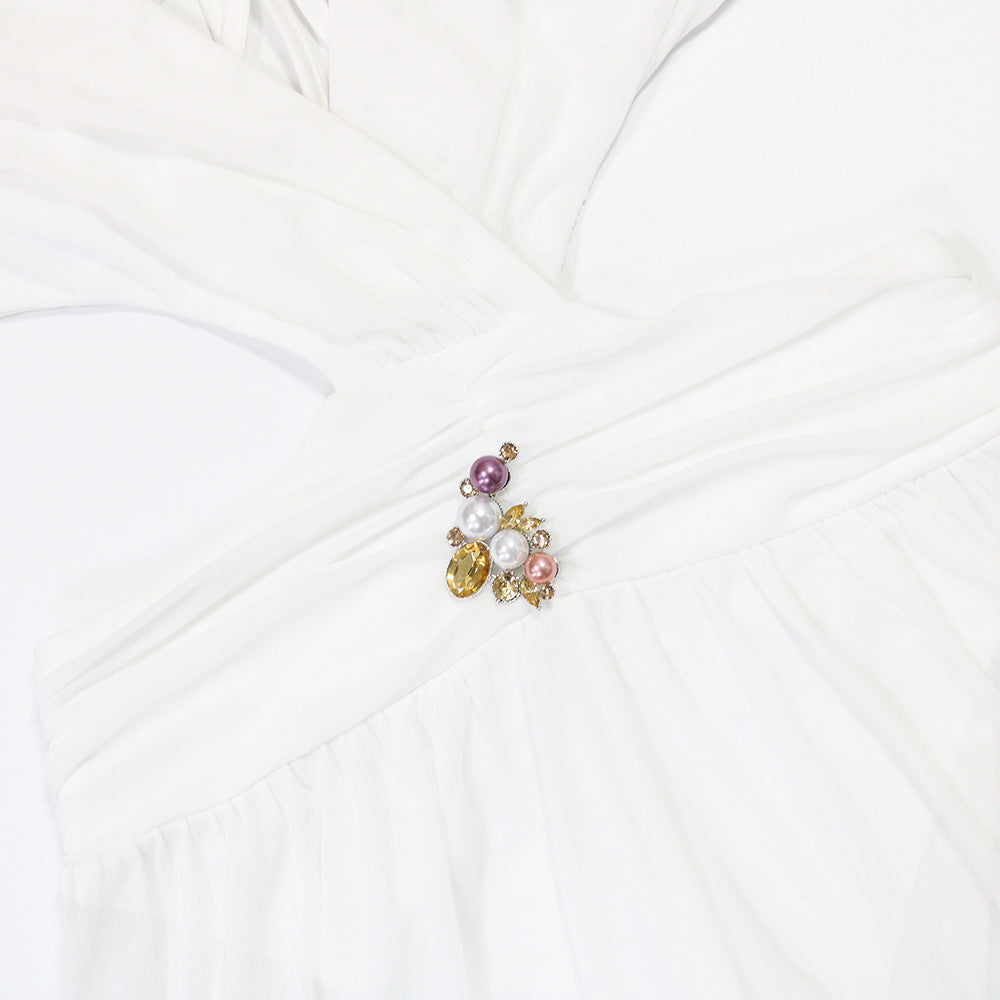 Sexy V-Neck Tie Low Back See-Through Jumpsuit with Long Pants for Women 9