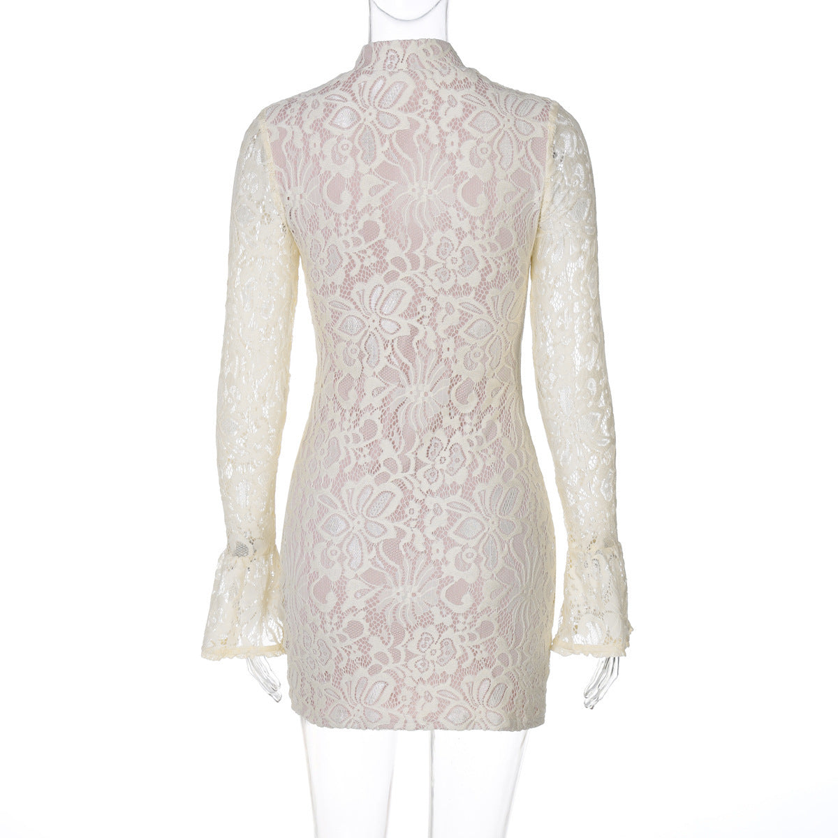 Women Winter Sexy Lace Hollow Bodycon Bell Bottom Sleeve Dress 10