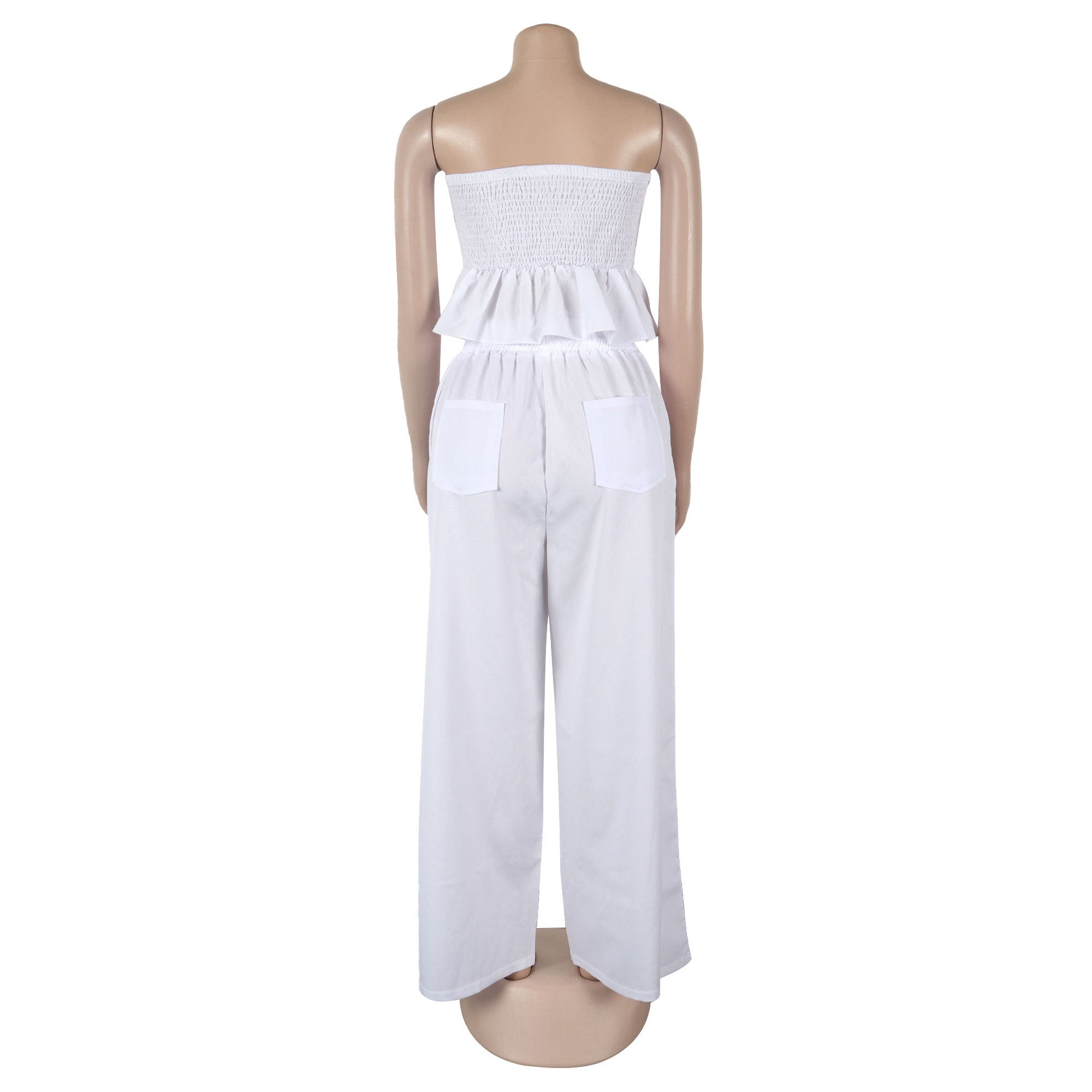 Sexy solid color strapless two piece pants set 15