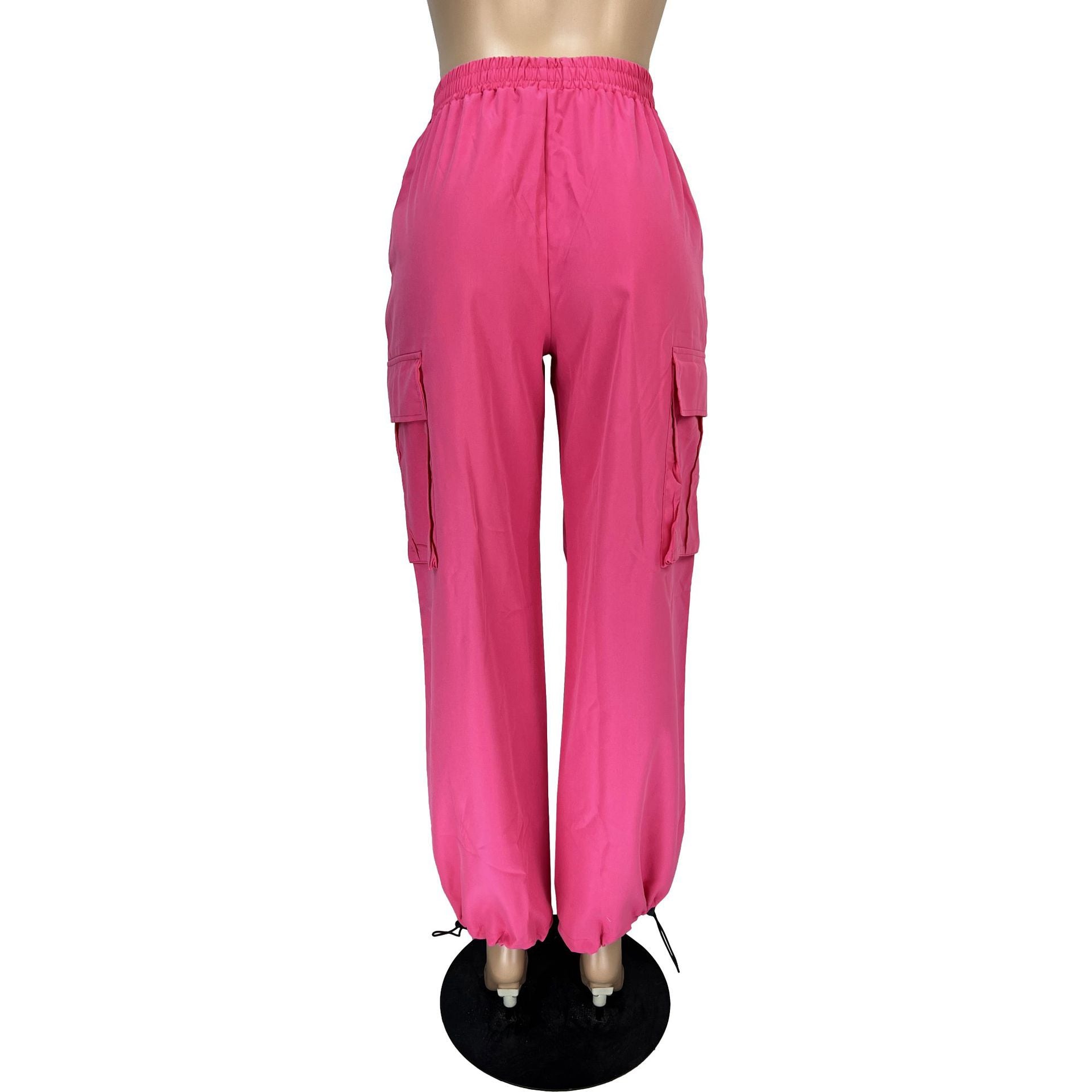 Women Casual Sports Solid Loose Drawstring Cargo Pants 13