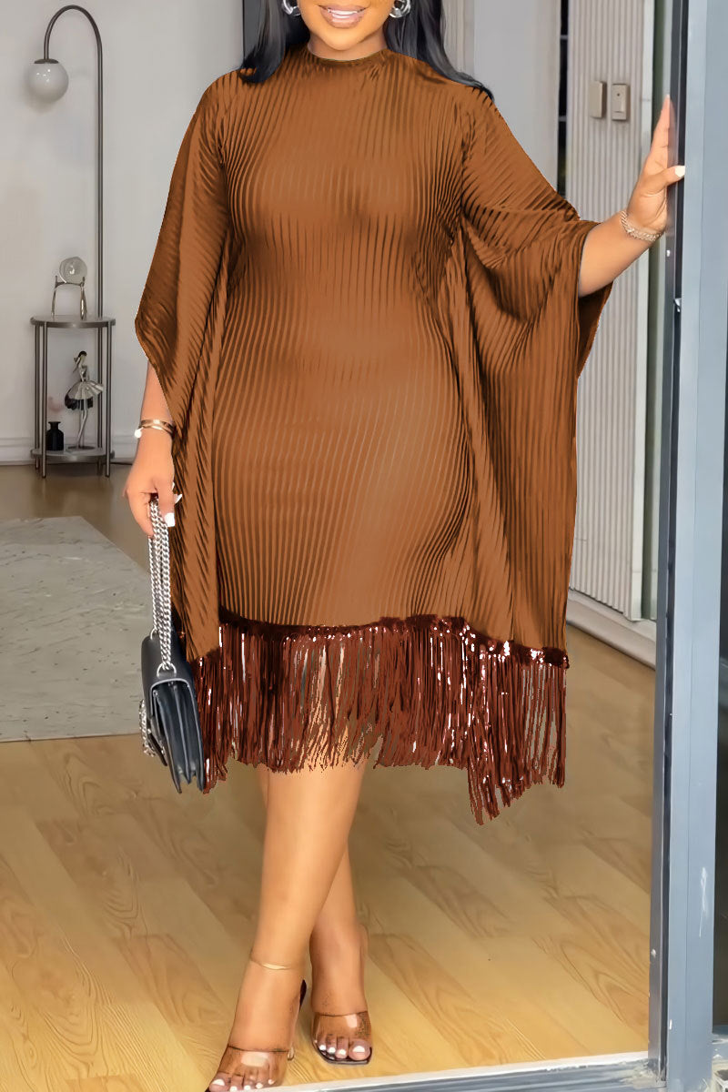 Sequin Tassel Bat Sleeves Elastic Bodycon Dress 6