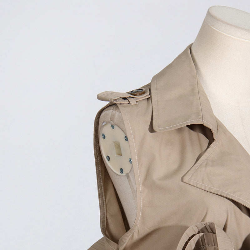 Spring Summer Fashionable Chic Khaki V-Neck Pleated Patchwork Sleeveless Lace-Up Women's Shirt 21