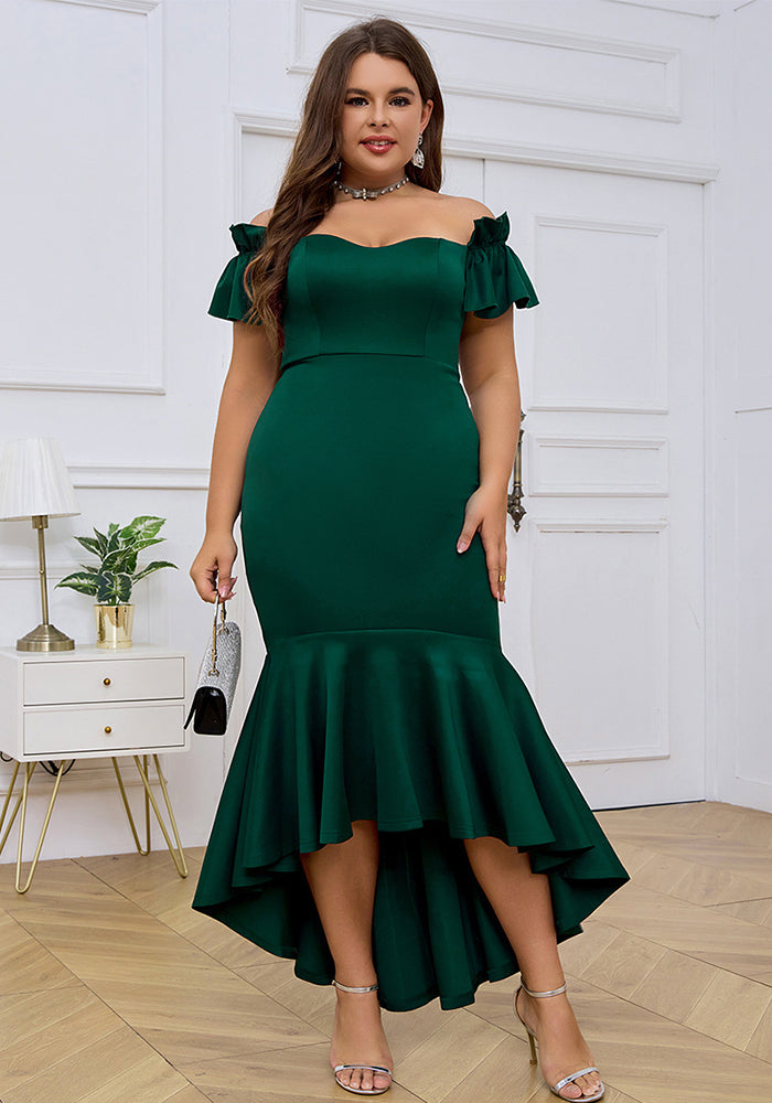 Plus Size Women's Party Evening Dress Off Shoulder Slim Sexy Fishtail Swing Dress