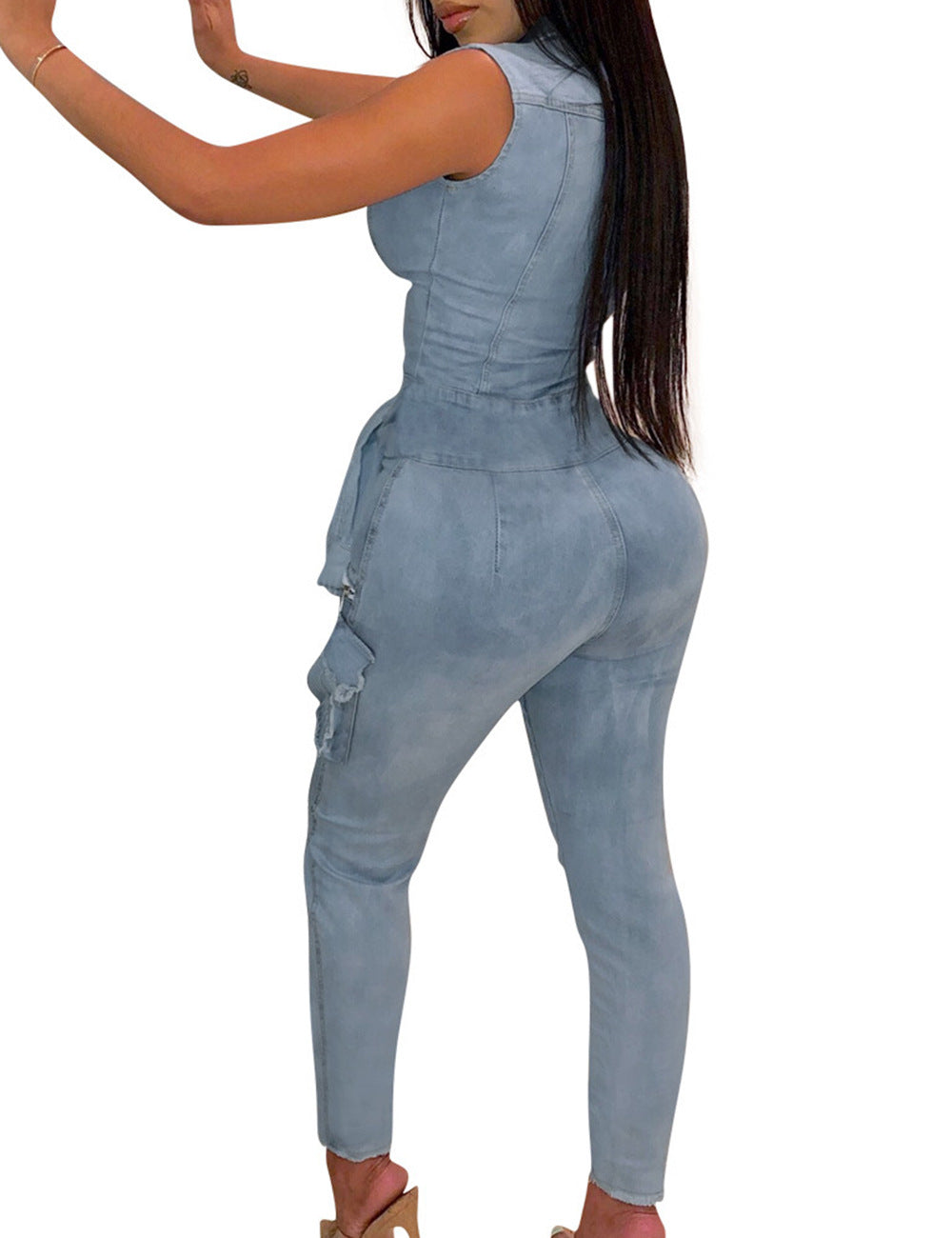 Women Summer Pockets Denim Jumpsuit 3